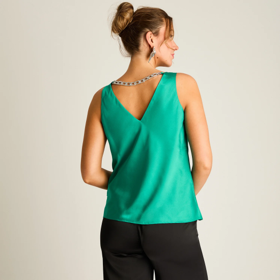 Blusa Verde Drapeada con Cadenita Ldp - Imagen 3