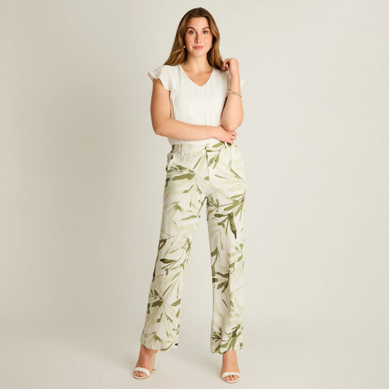 Pantalón Casual Palazzo Verde Estampado Ldp - Imagen 4