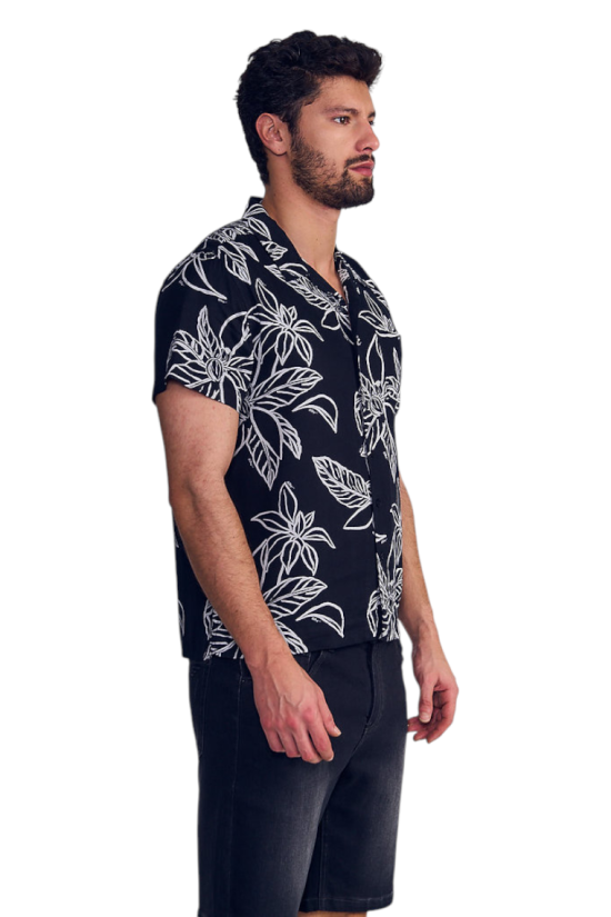 Camisa Hombre Surf Guayabera Sarga Flores Ellus - Imagen 3