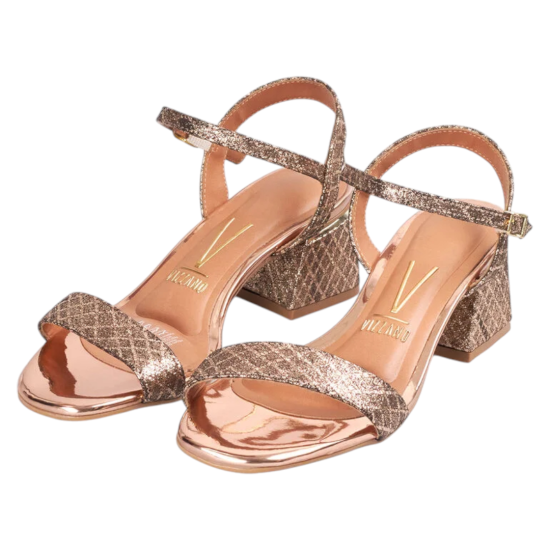 Sandalia Mujer Taco Bajo Oro Rosa Metalizado Vizzano - Imagen 2