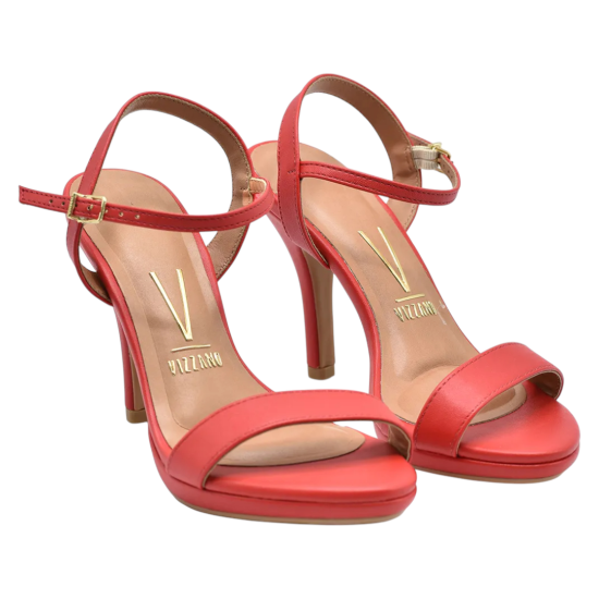 Sandalia Mujer Taco Alto Eco Cuero Rojo Rubí Vizzano - Imagen 5