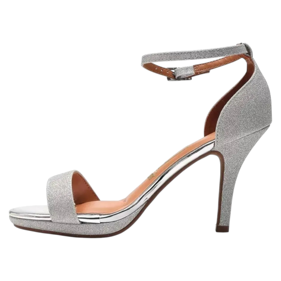 Sandalia Mujer Taco Alto Tela Shine Metal Glamour Plata Vizzano - Imagen 2
