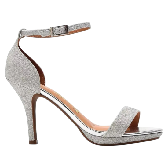 Sandalia Mujer Taco Alto Tela Shine Metal Glamour Plata Vizzano - Imagen 3