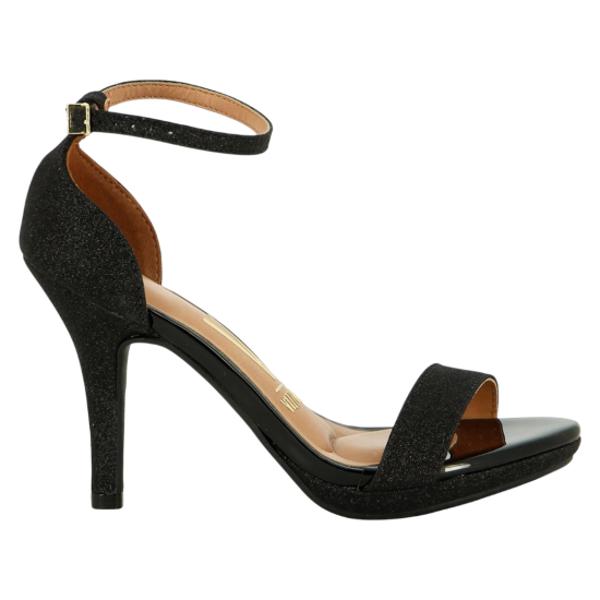 Sandalia Mujer Taco Alto Tela Shine París Negro Vizzano - Imagen 2