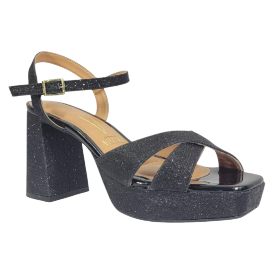 Sandalia Mujer Tela Shine París Verniz Premium Negro Vizzano - Imagen 6