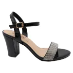 Sandalia Mujer Taco Alto Negra Brillosa Bonnyfranco