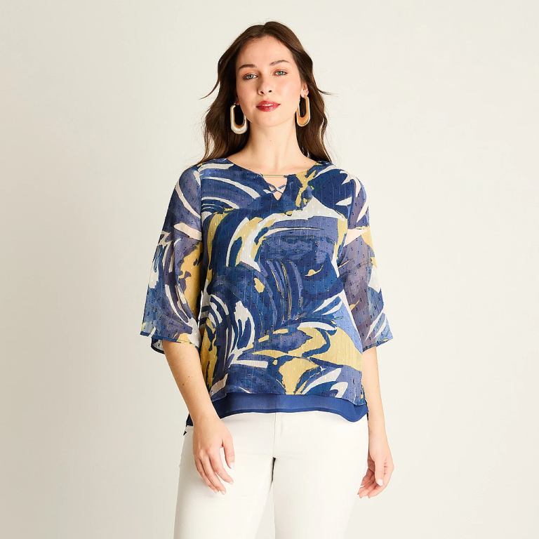 Blusa Mujer Azul Diseño de Plantas LDP