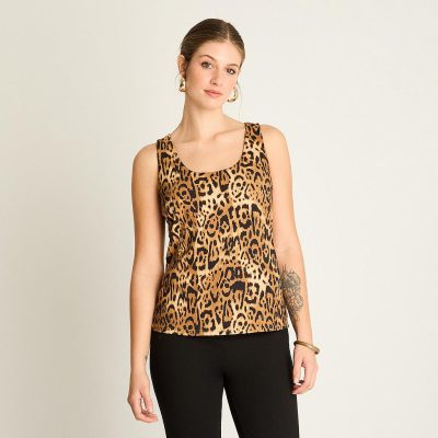 Blusa Sin Mangas Café Animal Print