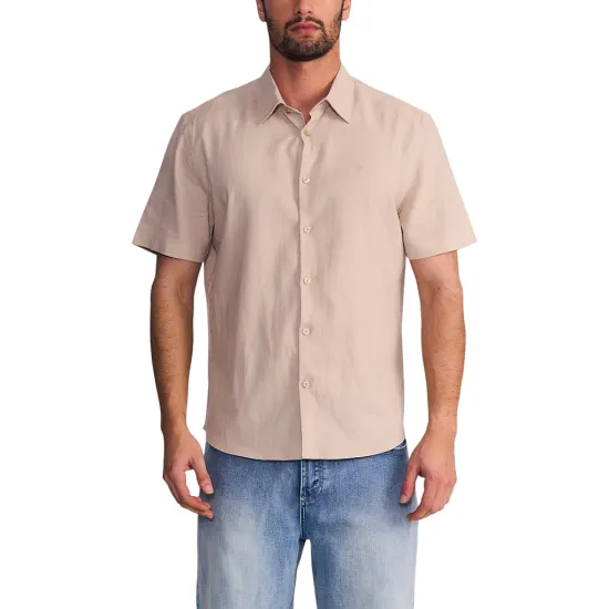 Camisa Hombre Manga Corta Linen Cotton Beige Ellus