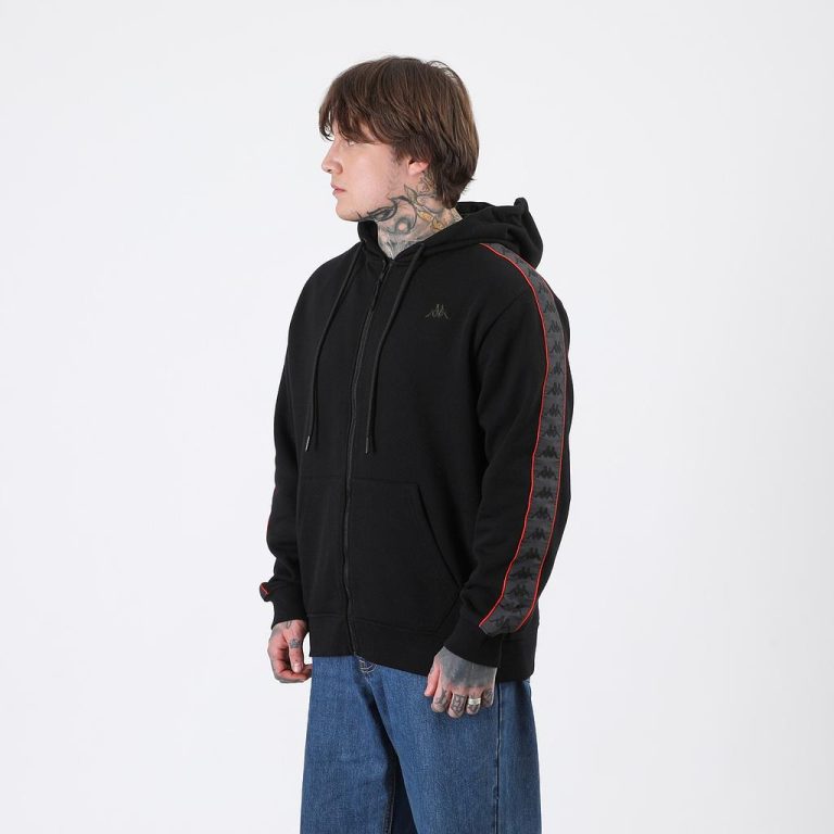 Polerón Kappa Men Full Zipper Black Banda Negro