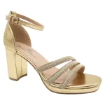 Sandalia Mujer Taco Alto Dorada Elegante Bonnyfranco