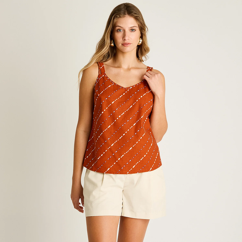 Blusa Terracota Sin Mangas No Elasticado Calce Normal Ldp