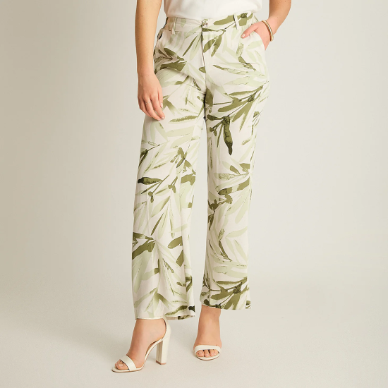 Pantalón Casual Palazzo Verde Estampado Ldp