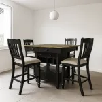 Comedor Isla Vermont Old Black + 6 Taburetes Tapizados Msa