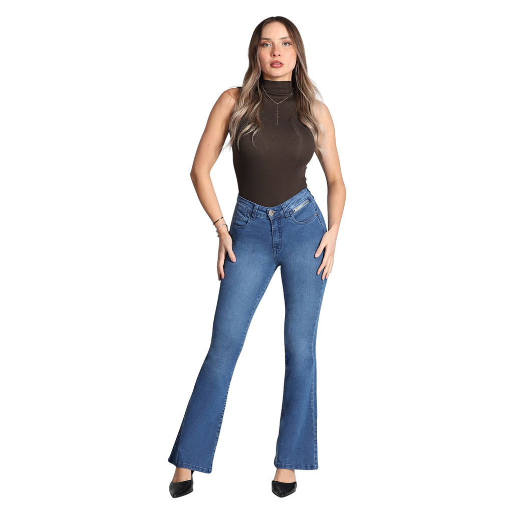 Jeans Mujer Cintura Flare 4008 Celeste Mohicano