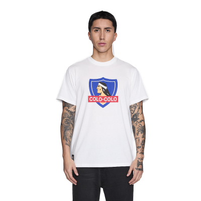 Polera Colo Colo Urbano Hombre Blanco Escudo Verano
