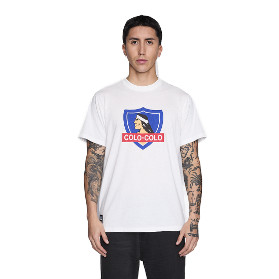 Polera Colo Colo Urbano Hombre Blanco Escudo Verano
