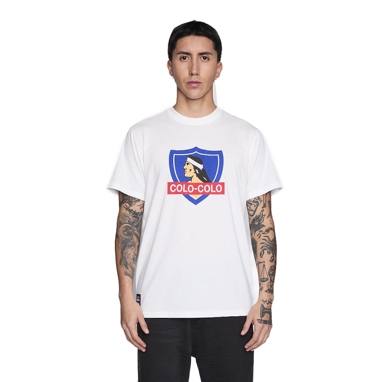 Polera Colo Colo Urbano Hombre Blanco Escudo Verano