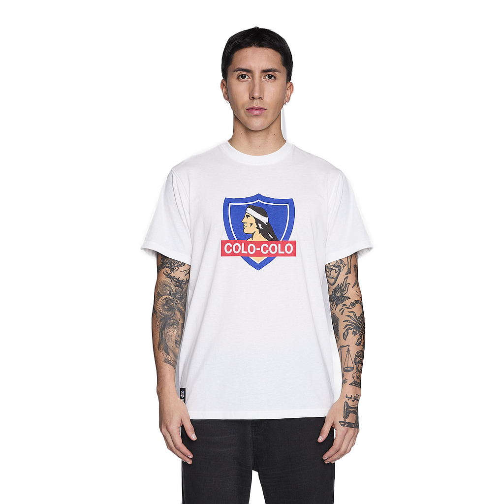 Polera Colo Colo Urbano Hombre Blanco Escudo Verano