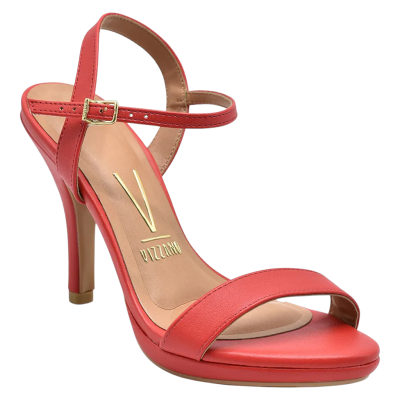 Sandalia Mujer Taco Alto Eco Cuero Rojo Rubí Vizzano