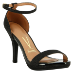 Sandalia Mujer Taco Alto Tela Shine París Negro Vizzano