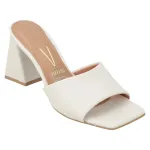 Sandalia Mujer Taco Ancho Alto Blanco Ecocuero Vizzano