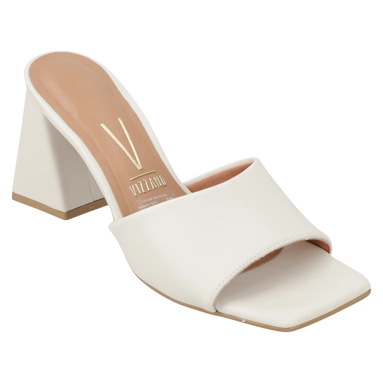 Sandalia Mujer Taco Ancho Alto Blanco Ecocuero Vizzano