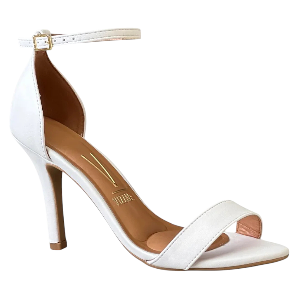 Sandalia Mujer Taco Aguja Eco Cuero Blanco Vizzano