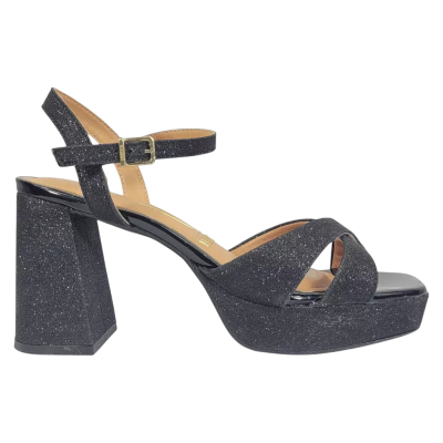 Sandalia Mujer Tela Shine París Verniz Premium Negro Vizzano