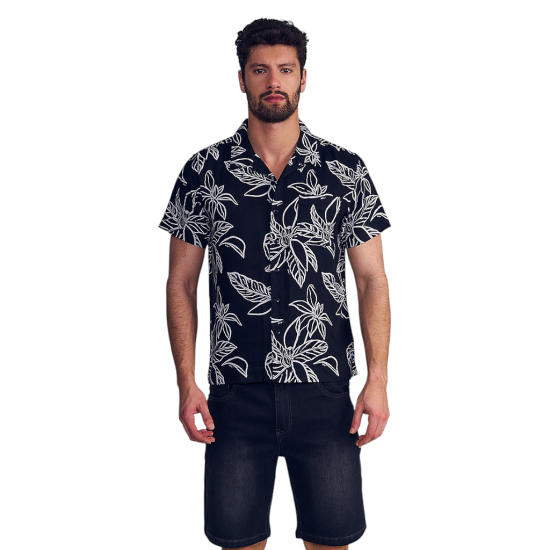 Camisa Hombre Surf Guayabera Sarga Flores Ellus