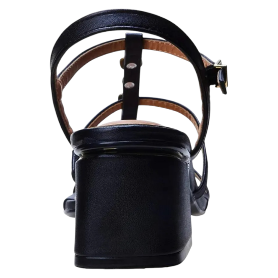 Sandalia Mujer Pelica Negro Taco Medio Detalle Dorado Vizzano - Imagen 2