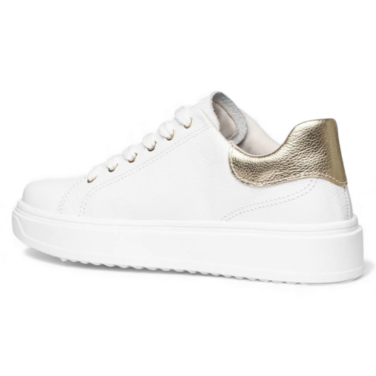 Zapatilla Mujer Cuero Blanco Dorado Plataforma Pegada - Imagen 4