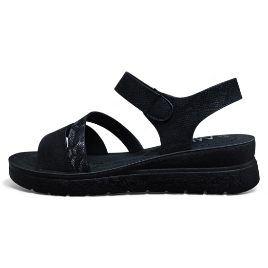 Sandalia Mujer Ecoflex Confort Negra Tiras Cruzadas New Walk - Imagen 2