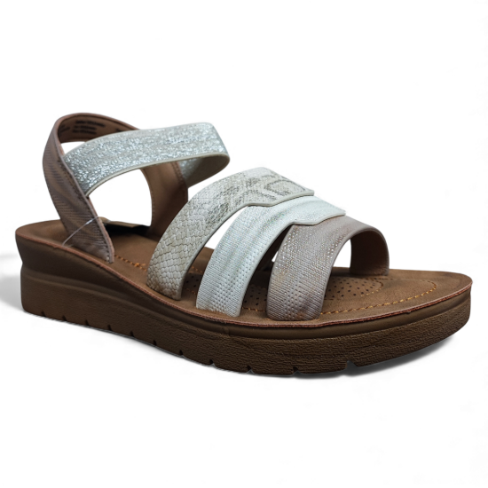 Sandalia Mujer Plataforma Beige Elástica New Walk - Imagen 2