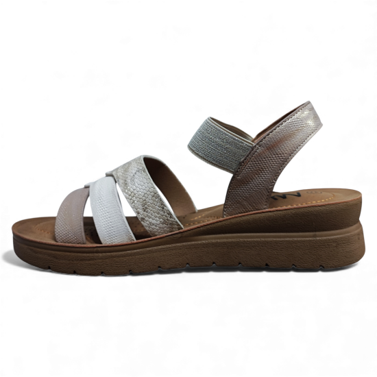 Sandalia Mujer Plataforma Beige Elástica New Walk - Imagen 5