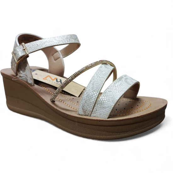Sandalia Mujer Plataforma Beige Brillante New Walk - Imagen 2