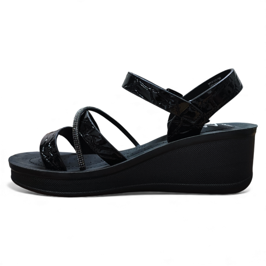 Sandalia Mujer Plataforma Negra Charol New Walk - Imagen 3