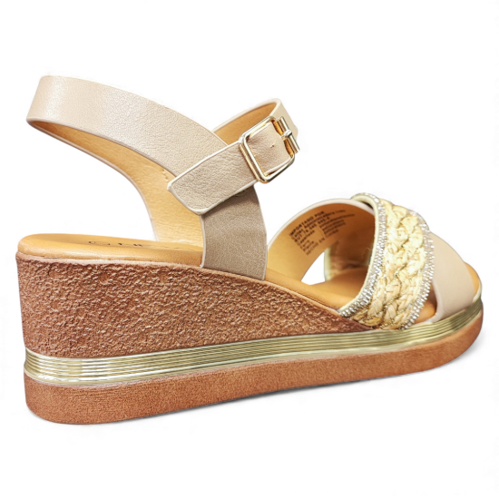 Sandalia Mujer Dorada Amalfi Cuña New Walk - Imagen 2