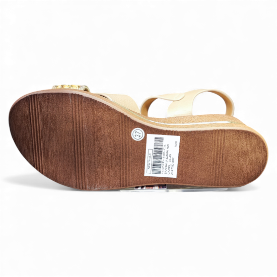 Sandalia Mujer Dorada Amalfi Cuña New Walk - Imagen 3