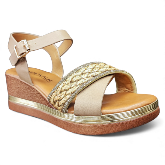 Sandalia Mujer Dorada Amalfi Cuña New Walk - Imagen 4