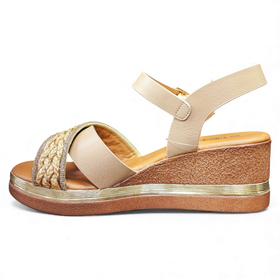 Sandalia Mujer Dorada Amalfi Cuña New Walk - Imagen 5