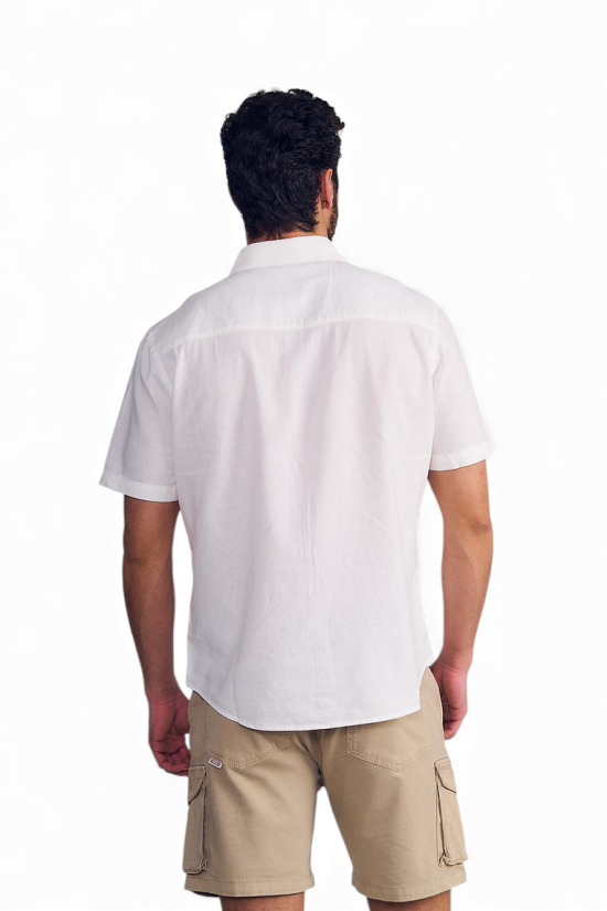 Camisa Hombre Manga Corta Blanco Linen Cotton Ellus - Imagen 2