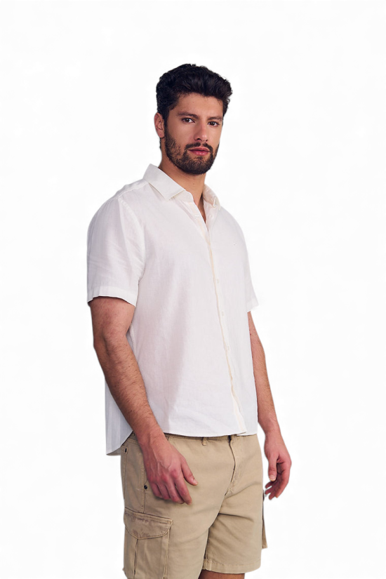 Camisa Hombre Manga Corta Blanco Linen Cotton Ellus - Imagen 4