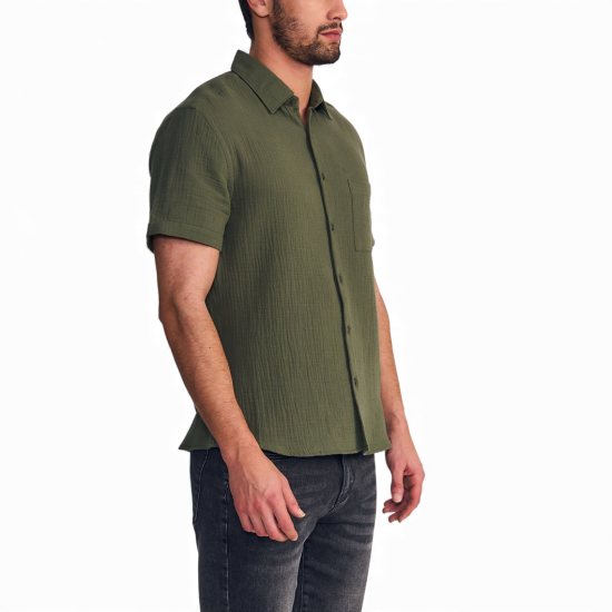 Camisa Hombre Manga Corta Verde Double Crease Ellus - Imagen 2
