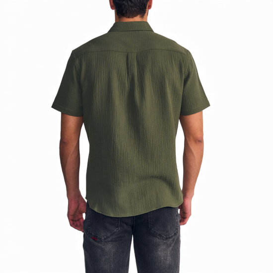 Camisa Hombre Manga Corta Verde Double Crease Ellus - Imagen 3