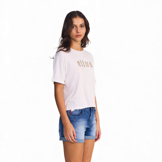 Polera Mujer Manga Corta Blanca Batwing Cuello Redondo Ellus - Imagen 3
