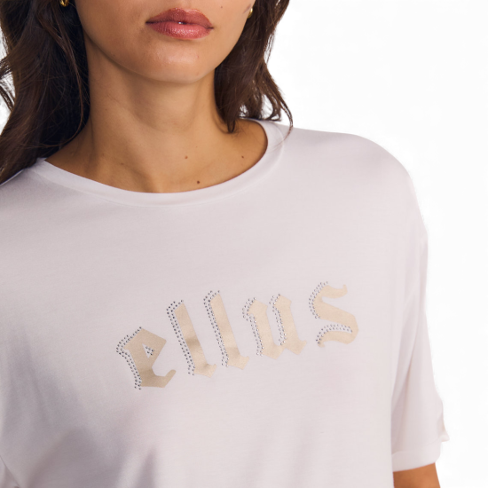 Polera Mujer Manga Corta Blanca Batwing Cuello Redondo Ellus - Imagen 4