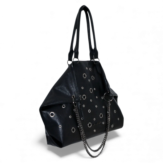 Cartera Mujer Negra con Manilla y Ojetillos Plateados Ellus - Imagen 2
