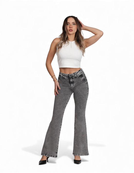Jeans Mujer Flare 4011 Gris Mohicano - Imagen 5