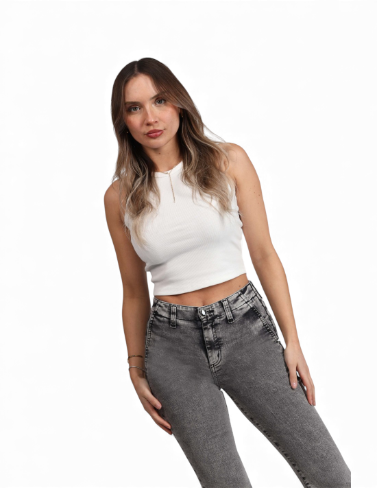 Jeans Mujer Flare 4011 Gris Mohicano - Imagen 6